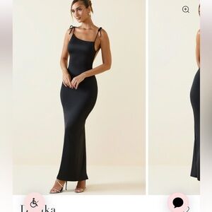 Oh Polly Devika Ruched Backless Black Maxi Dress